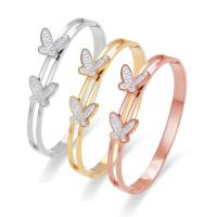 Titanium Steel Bangle Butterfly fashion jewelry & for woman & with rhinestone & hollow Length 17 cm Sold By PC