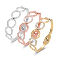 Titanium Steel Bangle, fashion jewelry & for woman & with rhinestone & hollow, more colors for choice, 60x16x48mm, Sold By PC