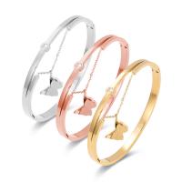 Titanium Steel Bangle, Butterfly, fashion jewelry & for woman & with rhinestone, more colors for choice, 60x10x50mm, Length:17 cm, Sold By PC