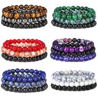 Gemstone Bracelets, Rose Quartz, with Lapis Lazuli & Tiger Eye & Agate, plated, fashion jewelry & for woman, more colors for choice, 8mm, Length:19.5 cm, Sold By Set