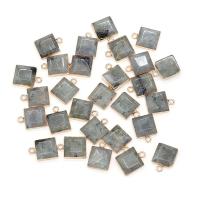 Gemstone Pendants Jewelry, Labradorite, with Brass, Square, gold color plated, Unisex & faceted, grey, 12x16mm, Sold By PC