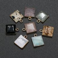 Gemstone Pendants Jewelry, Natural Stone, with Brass, Square, gold color plated, different materials for choice & Unisex & faceted, more colors for choice, 12x16mm, Sold By PC