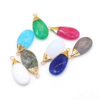 Gemstone Pendants Jewelry, Natural Stone, with Brass, Teardrop, gold color plated, different materials for choice & Unisex & faceted, more colors for choice, 15x34mm, Sold By PC