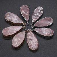 Rose Quartz Pendant with Brass Teardrop gold color plated Unisex Sold By PC