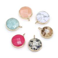Gemstone Pendants Jewelry, Natural Stone, with Brass, Round, gold color plated, different materials for choice & Unisex & faceted, more colors for choice, 15x20mm, Sold By PC