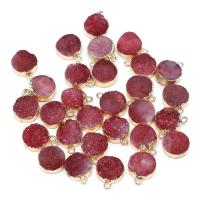 Ice Quartz Agate Pendant, with Brass, Round, gold color plated, Unisex, red, 12x16mm, Sold By PC