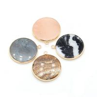 Gemstone Pendants Jewelry, Natural Stone, with Brass, Round, gold color plated, different materials for choice & Unisex, more colors for choice, 30x35mm, Sold By PC