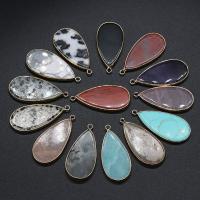 Gemstone Pendants Jewelry, Natural Stone, with Brass, Teardrop, gold color plated, different materials for choice & Unisex, more colors for choice, 20x45mm, Sold By PC