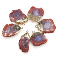 Pingentes em  jóias, misto de pedras semi-preciosas, with cobre, Irregular, cromado de cor dourada, unissex, vermelho, 30x45-32x48mm, vendido por PC