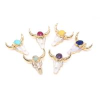 Gemstone Pendants Jewelry Ox Bone with Gemstone & Brass gold color plated imitation jade & imitation rhodonite & Unisex Sold By PC
