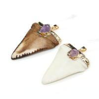 Ox Bone Pendant, with Amethyst & Brass, Triangle, gold color plated, Unisex, more colors for choice, 38x55mm, Sold By PC