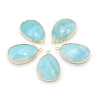 ​Amazonite​ Pendant with Brass Teardrop gold color plated Unisex & faceted light blue Sold By PC