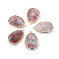 Gemstone Pendants Jewelry, with Brass, Teardrop, gold color plated, Unisex & faceted, mixed colors, 23x34mm, Sold By PC