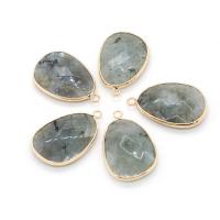 Labradorite Pendant with Brass Teardrop gold color plated Unisex & faceted light green Sold By PC