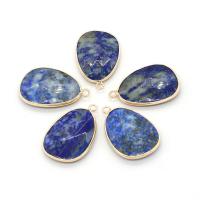 Natural Lapis Lazuli Pendants with Brass Teardrop gold color plated Unisex & faceted blue Sold By PC