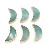 Natural Aventurine Pendants, Green Aventurine, with Brass, Moon, gold color plated, Unisex, green, 18x45mm, Sold By PC