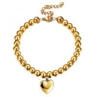 Stainless Steel Jewelry Bracelet 304 Stainless Steel with 1.97inch extender chain Heart Vacuum Ion Plating fashion jewelry & for woman golden 6mm 16mm Length Approx 5.9 Inch Sold By PC