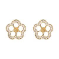 Brass Earring Stud Component Flower 14K gold-filled & micro pave cubic zirconia golden nickel lead & cadmium free Sold By Lot