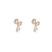 Brass Earring Stud Component Bowknot 14K gold-filled DIY & micro pave cubic zirconia nickel lead & cadmium free Sold By Lot