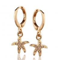 Huggie Hoop Drop Earring Brass Starfish gold color plated & micro pave cubic zirconia & for woman Sold By Pair