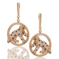 Cubic Zirconia Micro Pave Brass Earring, Leopard, gold color plated, micro pave cubic zirconia & for woman & hollow, 24x43mm, Sold By Pair