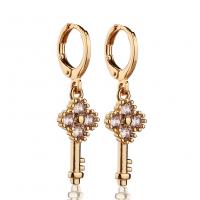 Huggie Hoop Drop Earring Brass Key gold color plated & micro pave cubic zirconia & for woman Sold By Pair
