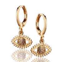 Huggie Hoop Drop Earring Brass Eye gold color plated & micro pave cubic zirconia & for woman Sold By Pair