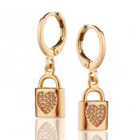 Huggie Hoop Drop Earring, Brass, gold color plated, different styles for choice & micro pave cubic zirconia & for woman, 8x27mm, Sold By Pair