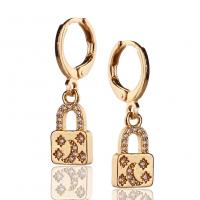 Huggie Hoop Drop Earring Brass Lock gold color plated & micro pave cubic zirconia & for woman Sold By Pair