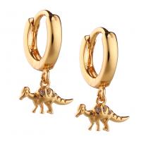 Huggie Hoop Drop Earring Brass Dinosaur gold color plated & micro pave cubic zirconia & for woman Sold By Pair