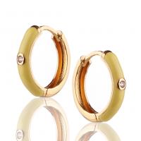 Brass Huggie Hoop Earring gold color plated micro pave cubic zirconia & for woman & enamel Sold By Pair
