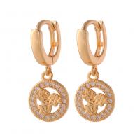 Huggie Hoop Drop Earring Brass gold color plated & micro pave cubic zirconia & for woman & hollow 15mm Sold By Pair