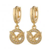 Huggie Hoop Drop Earring Brass gold color plated & micro pave cubic zirconia & for woman & hollow Sold By Pair