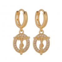 Huggie Hoop Drop Earring Brass gold color plated & micro pave cubic zirconia & for woman & hollow 16mm Sold By Pair