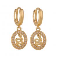 Huggie Hoop Drop Earring Brass gold color plated & micro pave cubic zirconia & for woman & hollow 16mm Sold By Pair