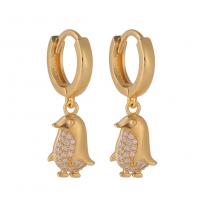 Huggie Hoop Drop Earring Brass gold color plated & micro pave cubic zirconia & for woman 15mm Sold By Pair