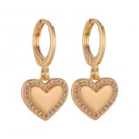 Huggie Hoop Drop Earring Brass gold color plated & micro pave cubic zirconia & for woman 12mm Sold By Pair
