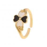 Brass Cuff Finger Ring, Clover, gold color plated, Adjustable & for woman & enamel, more colors for choice, Sold By PC