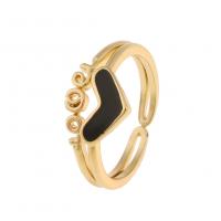 Brass Finger Ring Heart gold color plated Adjustable & for woman & enamel & hollow Sold By PC