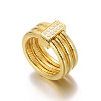 Rhinestone-Edelstahl -Finger-Ring, 304 Edelstahl, plattiert, für Frau & mit Strass, keine, 11mm, verkauft von PC