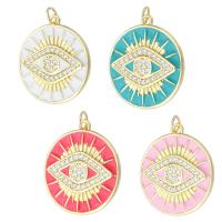 Evil Eye Pendants Brass Round gold color plated fashion jewelry & DIY & evil eye pattern & micro pave cubic zirconia & enamel Approx 3mm Sold By Lot