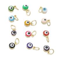 Evil Eye Pendler, Messing, Runde, guldfarve belagt, mode smykker & du kan DIY & onde øje mønster & emalje, flere farver til valg, 4x6x3mm, Hole:Ca. 3mm, 10pc'er/Lot, Solgt af Lot