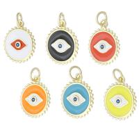 Evil Eye Pendants, Brass, Round, gold color plated, fashion jewelry & DIY & evil eye pattern & micro pave cubic zirconia & enamel, more colors for choice, 13x15x2mm, Hole:Approx 3mm, 10PCs/Lot, Sold By Lot