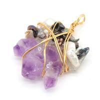 Freshwater Pearl Pendants, Amethyst, with Freshwater Pearl & Resin & Brass, gold color plated, Unisex, purple, 40x50mm, Sold By PC