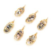 Freshwater Pearl Pendants, with Resin & Brass, gold color plated, Unisex, mixed colors, 20x40mm, Sold By PC