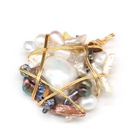 Ciondoli perle d'acqua dolci, perla d'acquadolce coltivata naturalmente, with resina & ottone, placcato color oro, unisex, colori misti, 40x50mm, Venduto da PC