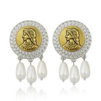Zinklegierung Ohrringe, mit Seeohr Muschel & Kunststoff Perlen, plattiert, für Frau, keine, frei von Nickel, Blei & Kadmium, 40-60mm, verkauft von Paar