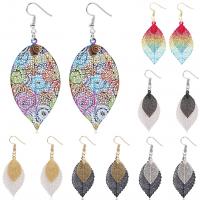Tibetan Style Drop Earrings, Leaf, plated, different styles for choice & for woman, more colors for choice, nickel, lead & cadmium free, 70mm, Sold By Pair