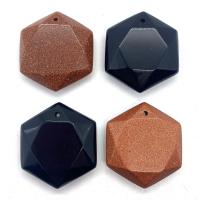 Μενταγιόν με Πολύτιμους Λίθους Κοσμήματα, Goldstone, με Μαύρο Agate, Εξάγωνο, DIY & πολύπλευρη, περισσότερα χρώματα για την επιλογή, 28x28mm, Sold Με PC