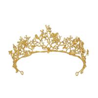 Tiaras, liga de zinco, Coroa, banhado, joias de moda & presente de casamento & para mulher & com strass, dourado, 159x61mm, vendido por PC